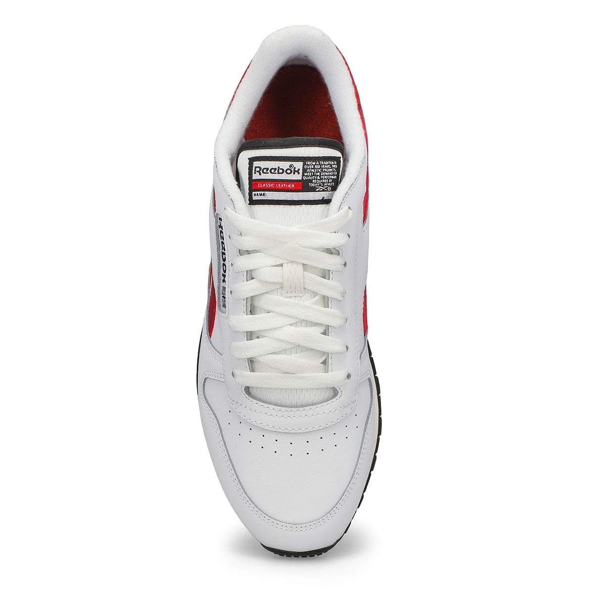 Mens Classic Leather Lace Up Sneaker - White/Vector Red/Black