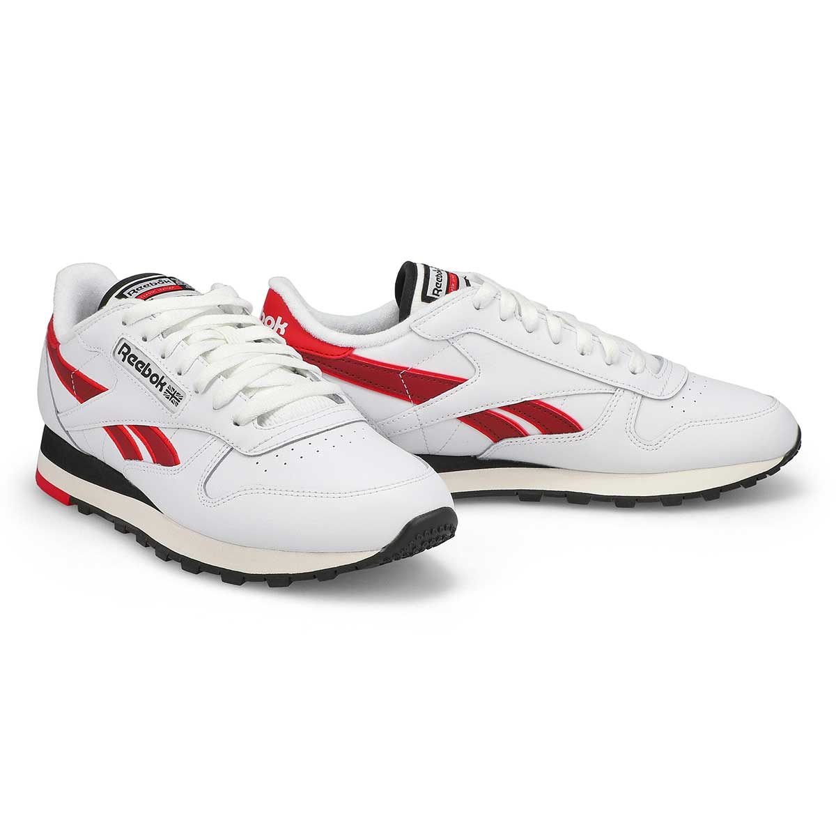 Mens Classic Leather Lace Up Sneaker - White/Vector Red/Black