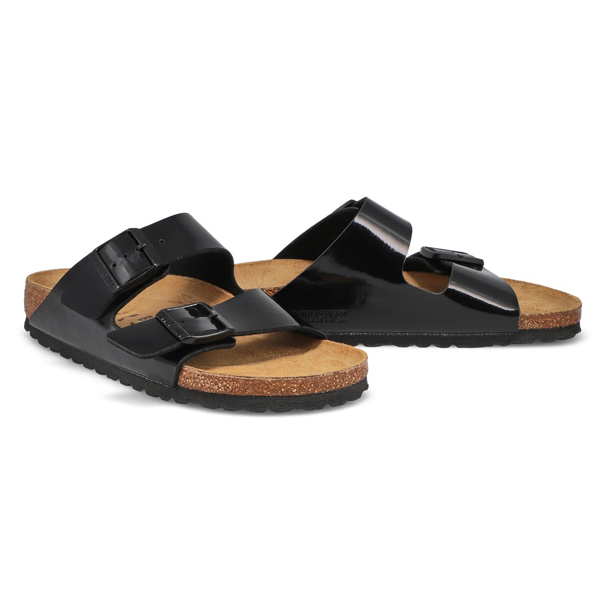 Womens Arizona Birko-Flor 2 Strap Narrow Footbed Sandal- Black Patent