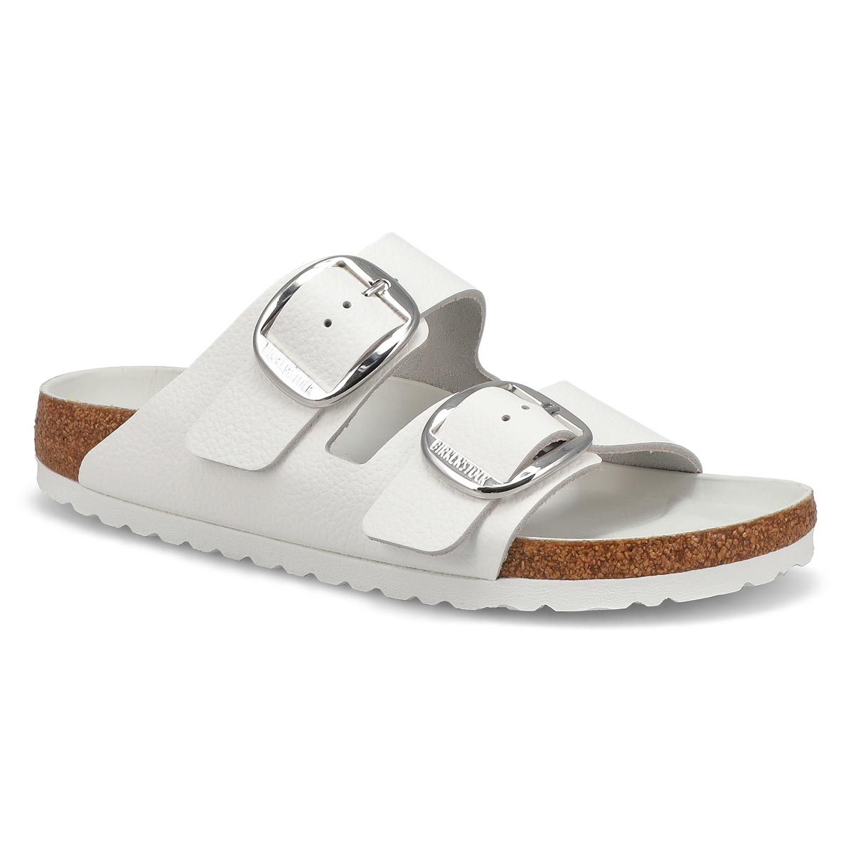 Womens Arizona Big Buckle Leather 2-Strap Narrow Sandal - White