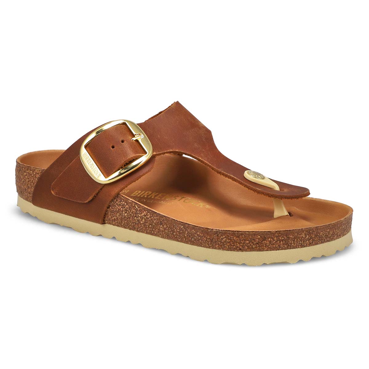 Birkenstock, Women's Gizeh Big Buckle Oiled Leather Thong Sandal - Cognac