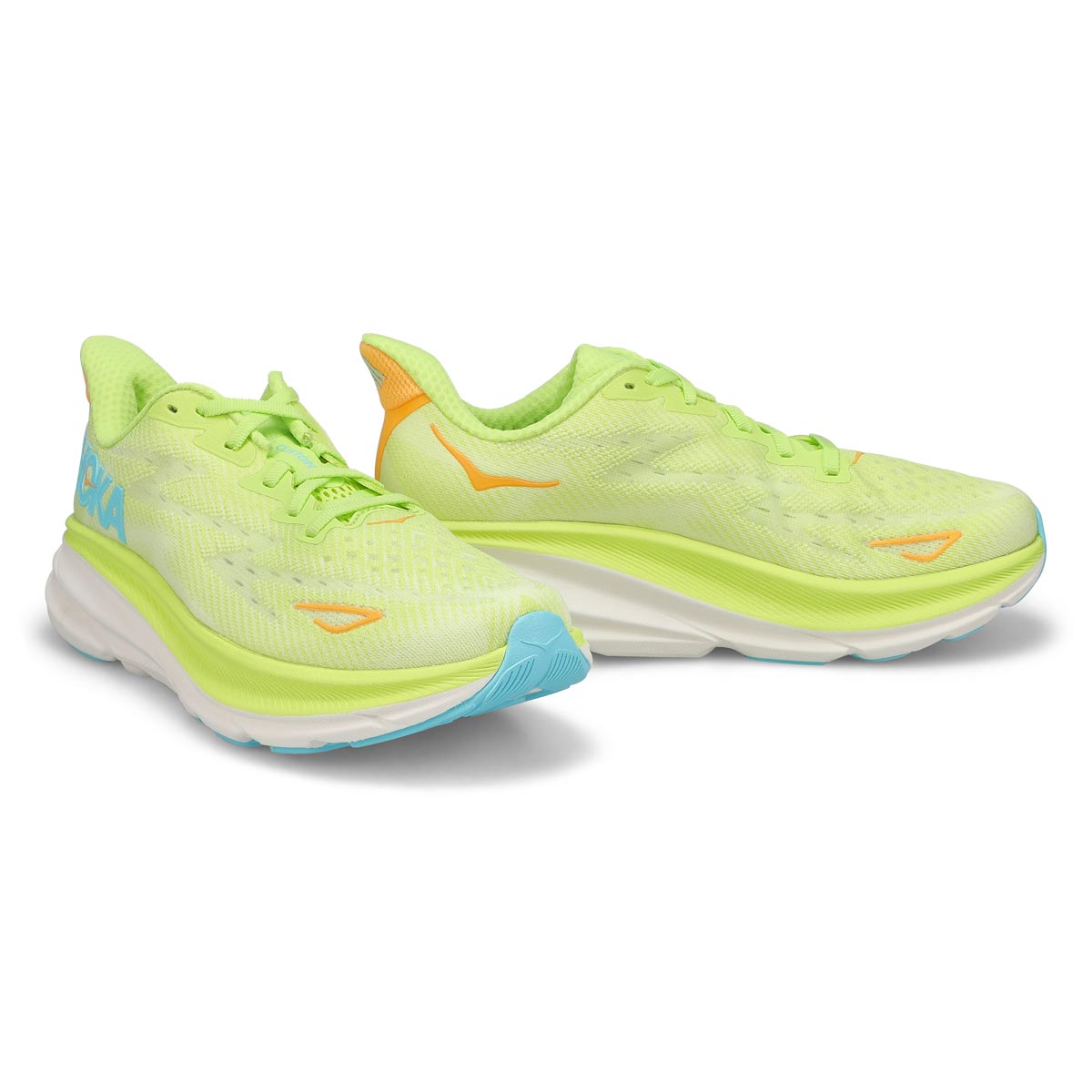 Womens  Clifton 9 Lace Up Performance Sneaker - Lettuce/Solar Flare