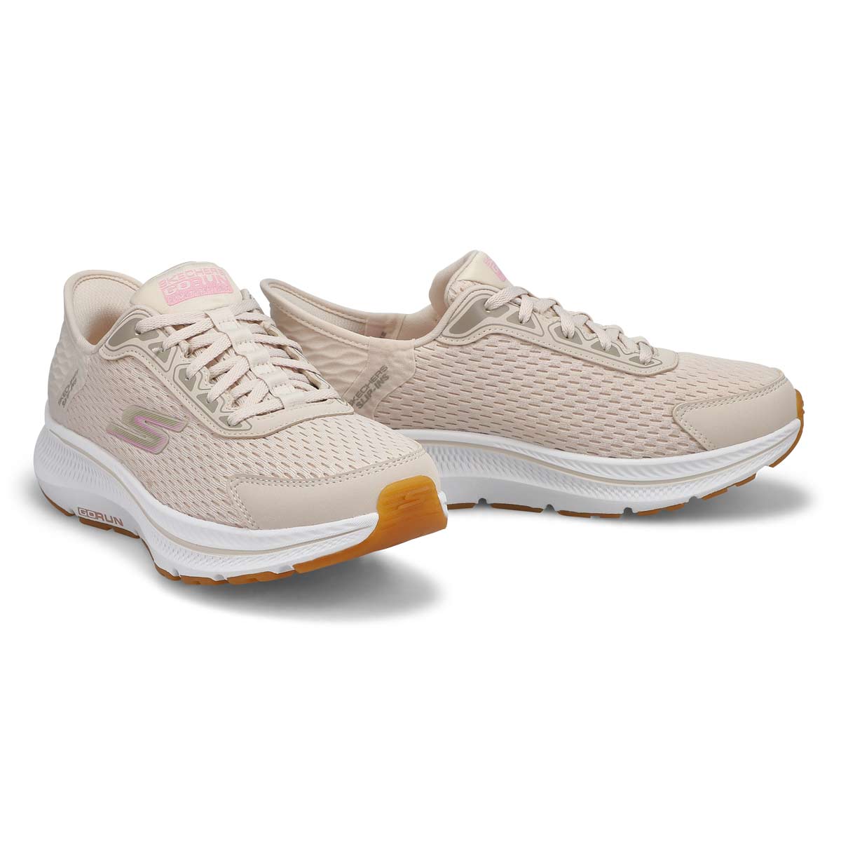 Womens Go Run Consistent 2.0 Slip-Ins Lace Up Sneaker - Natural/Pink