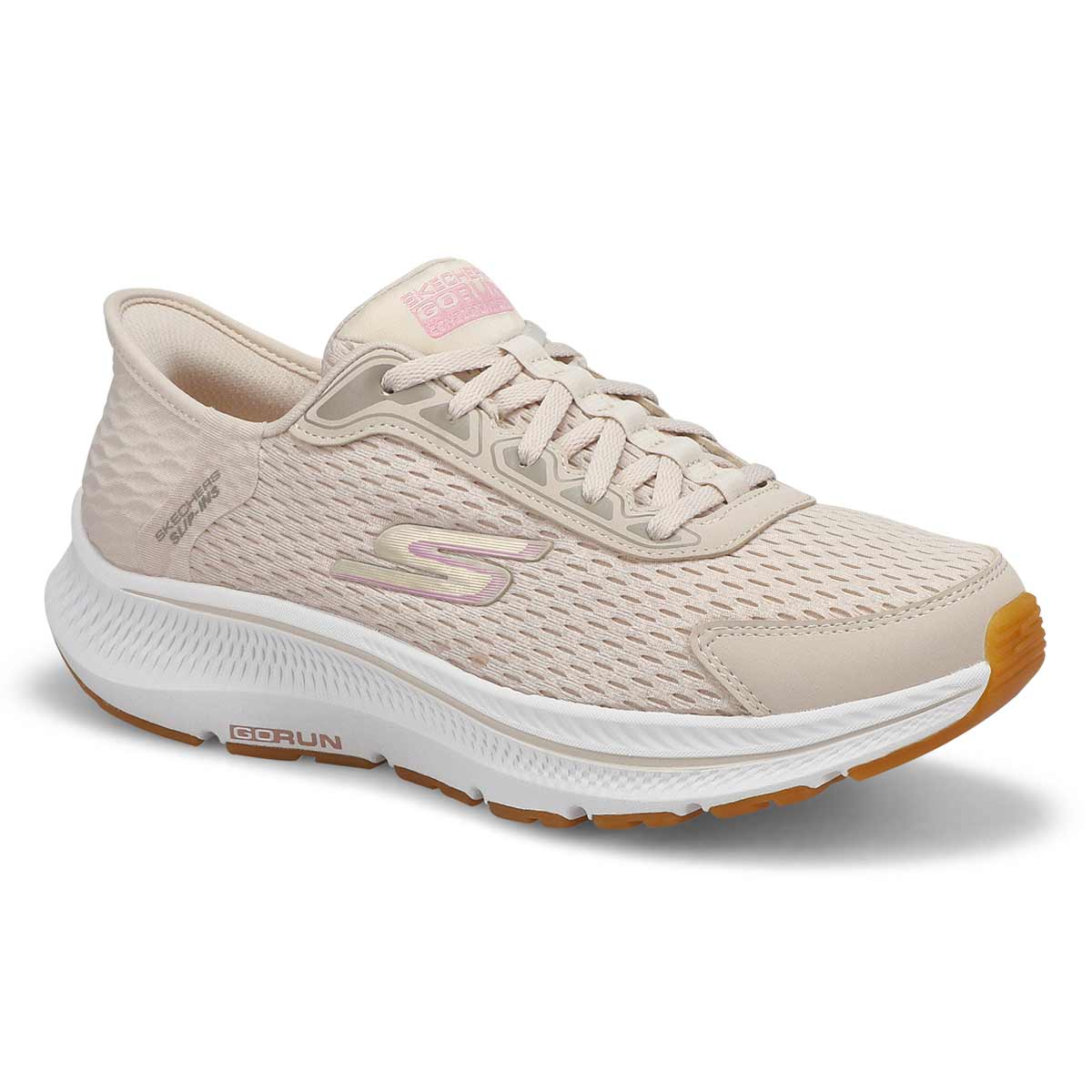 Womens Go Run Consistent 2.0 Slip-Ins Lace Up Sneaker - Natural/Pink