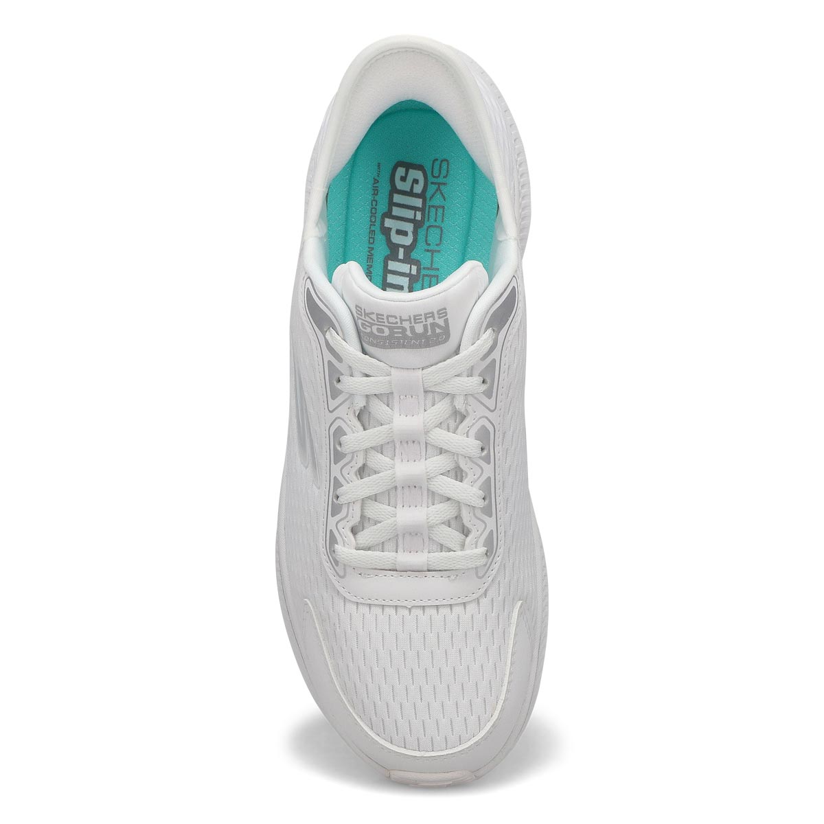 Womens  Go Run Consistent 2.0 Slip-Ins Mesh Lace Up Sneaker - White/Silver