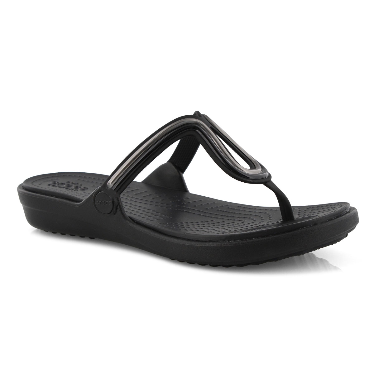 crocs women's sanrah metal block slide sandal