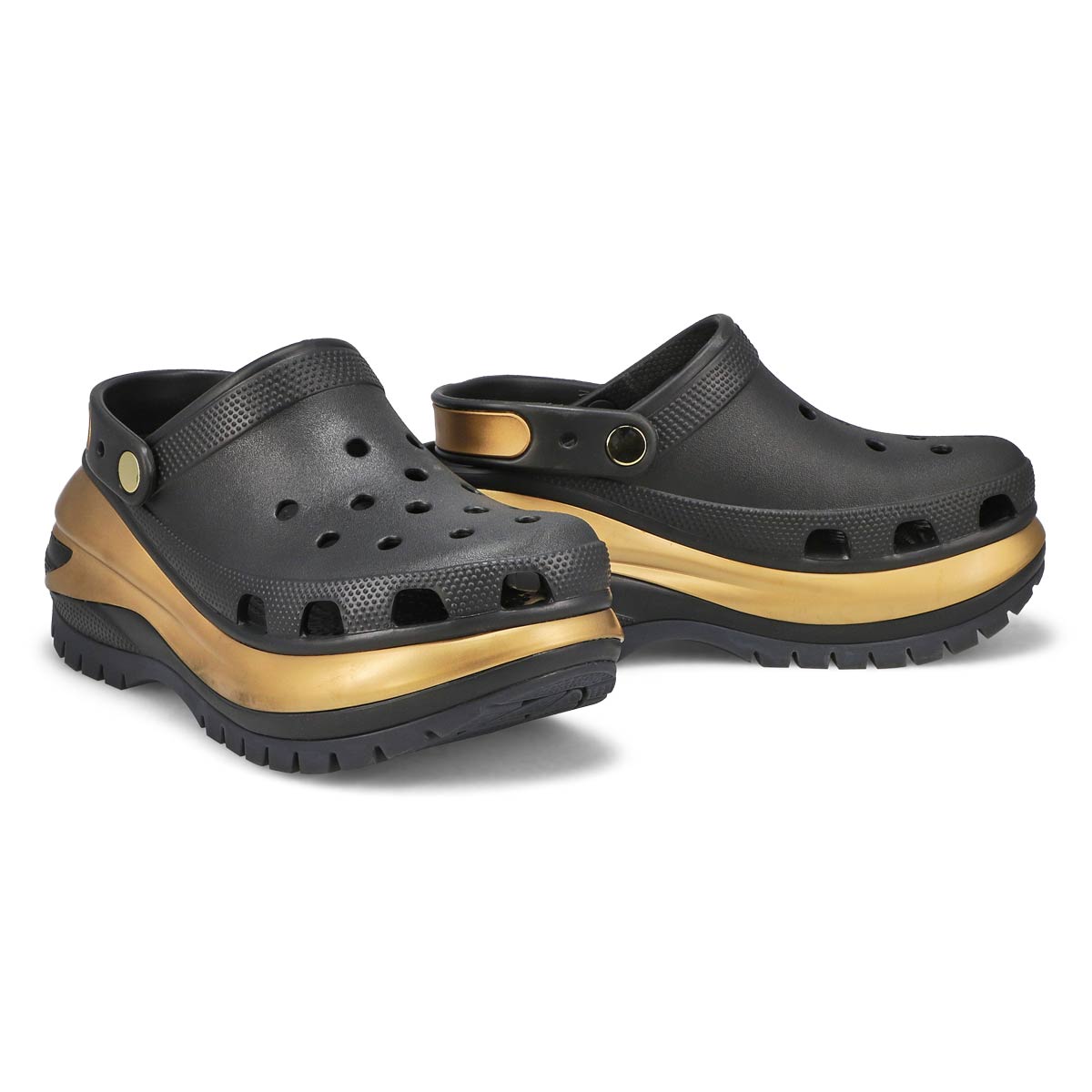 Womens Mega Crush Metallic Platform Clog - Black/Gold