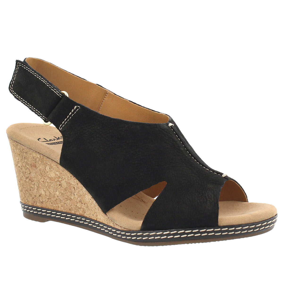 clarks black wedge sandals