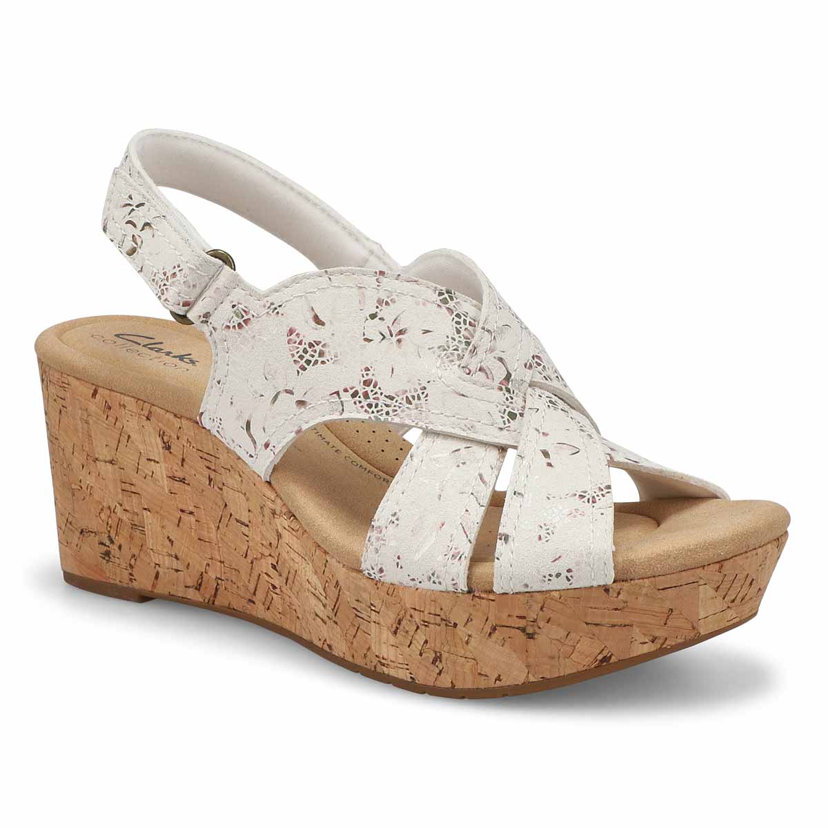 Clarks, Sandale compensée ROSE ERIN, rose floral, femmes