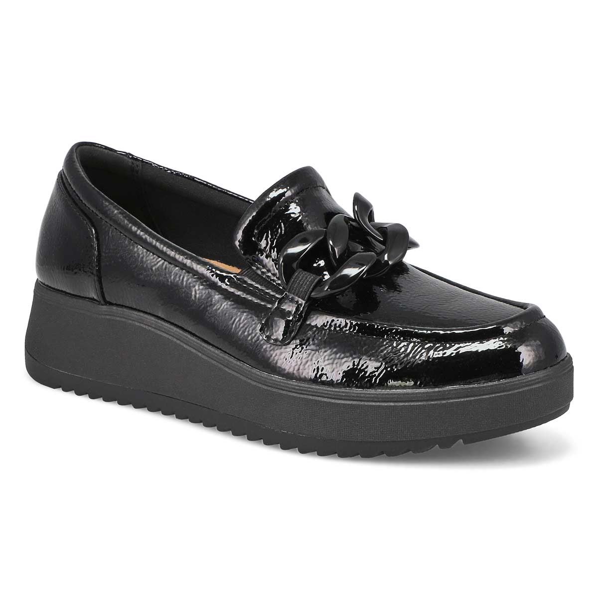 Womens Zylah May Platform Loafer - Black Crinkle Patent