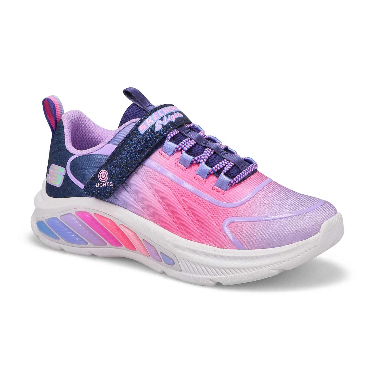 Skechers, Girls'  Rainbow Cruisers Light Up Sneaker - Navy Multi