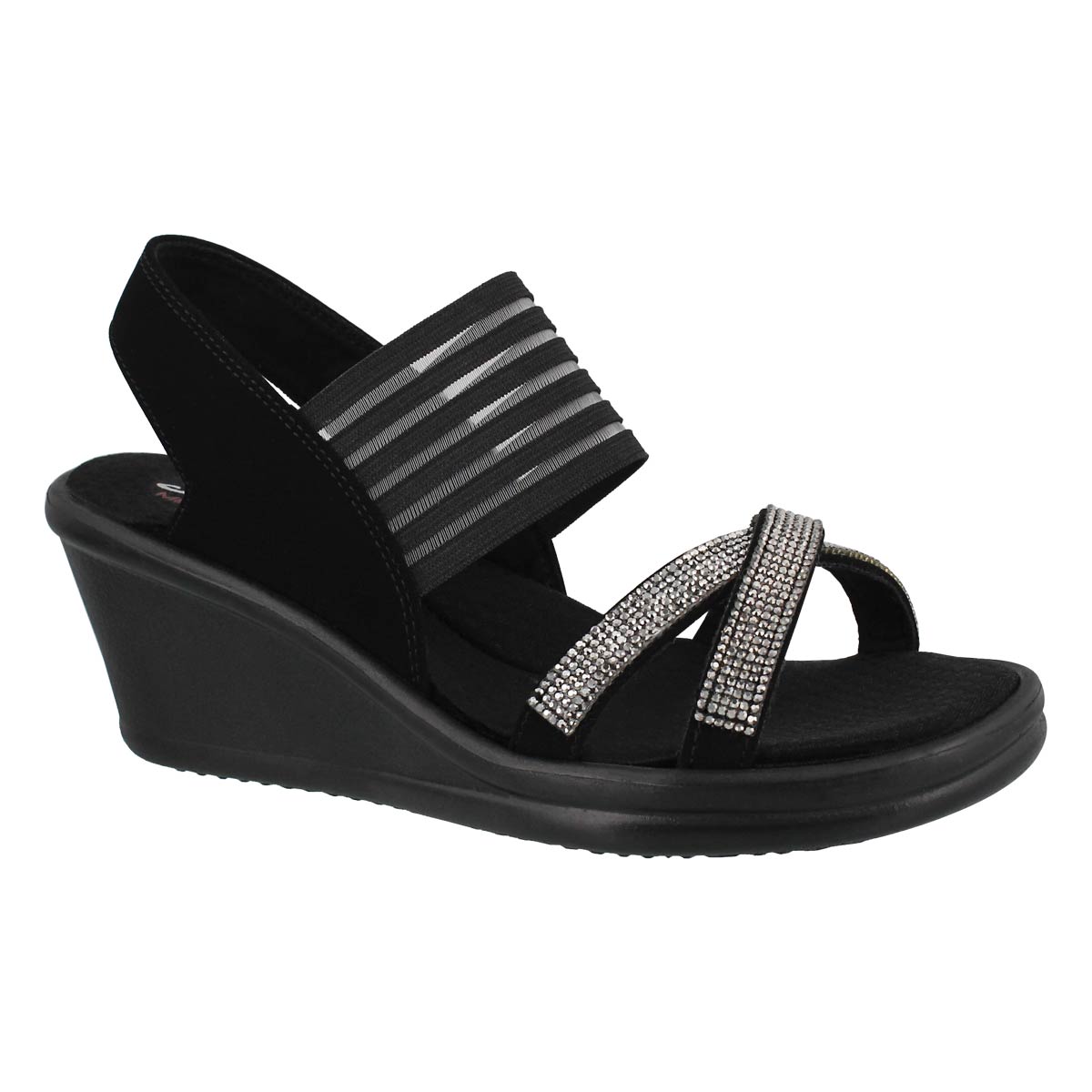 skechers black wedge sandals with 
