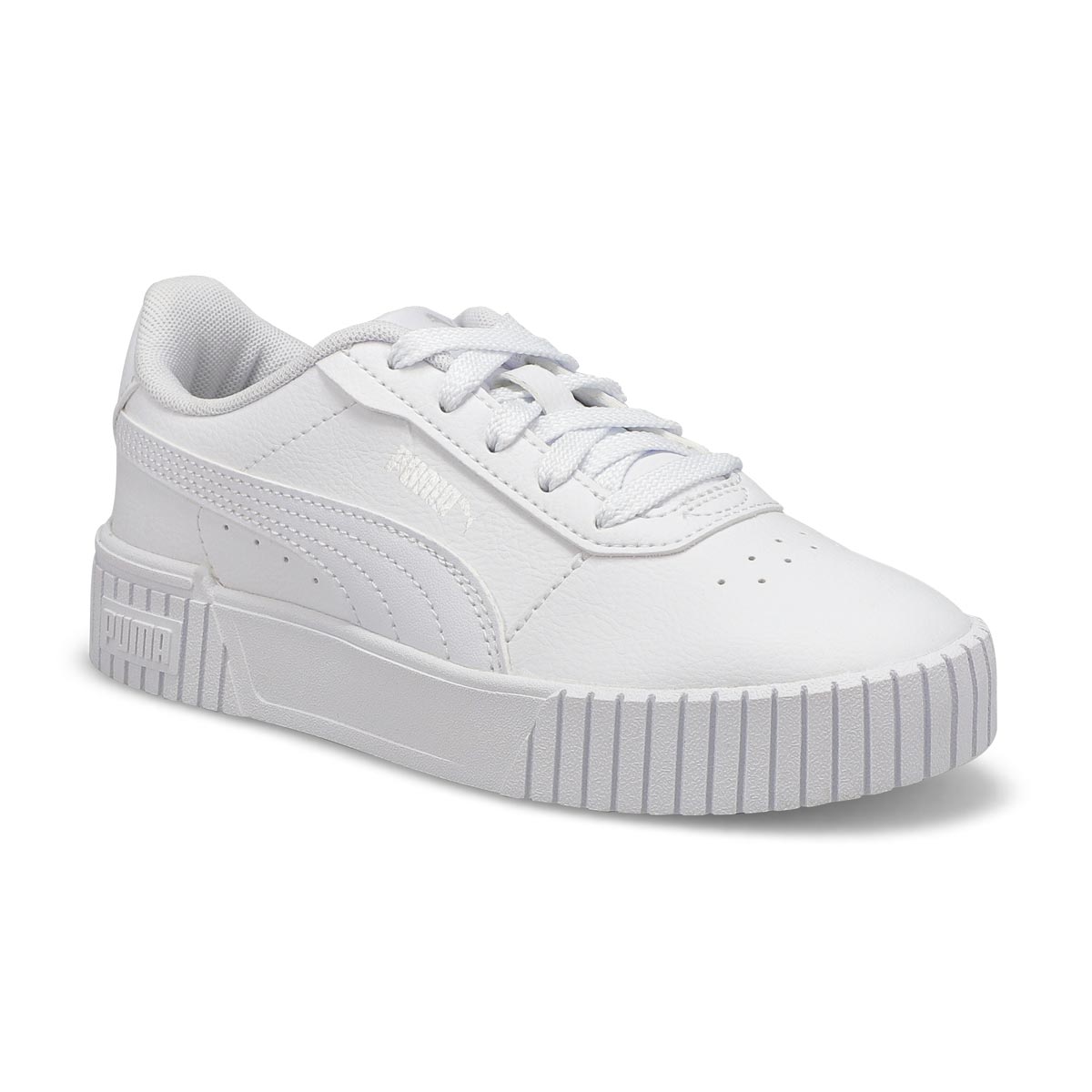 Puma, Girls' Carina 2.0 PS Lace Up Sneaker - White Silver