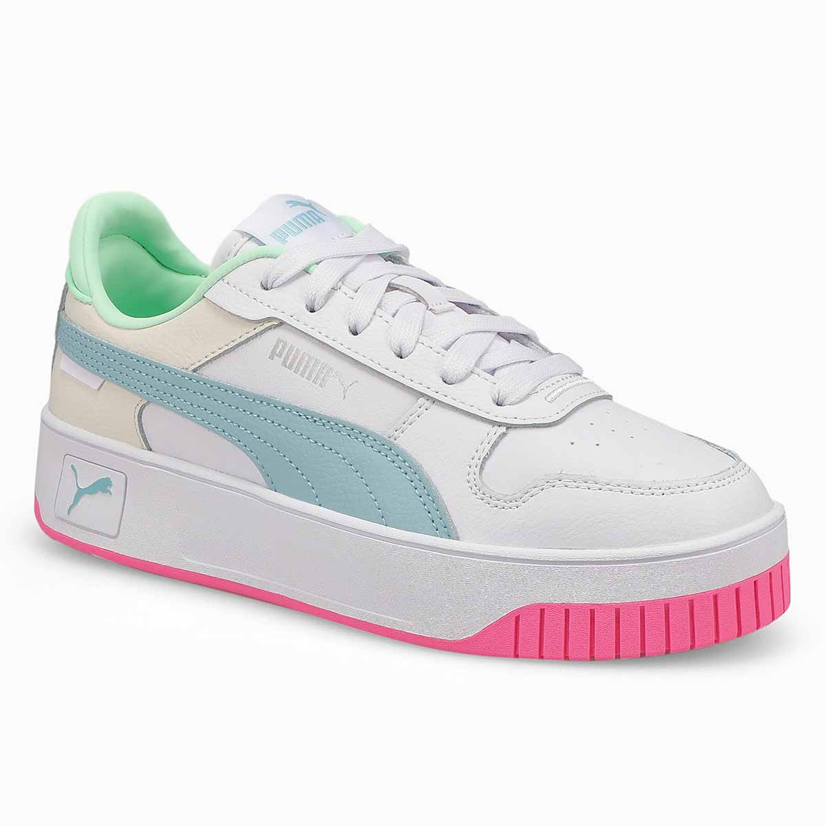 Puma, Women's Carina Street Sneaker -White Turquoise Silver