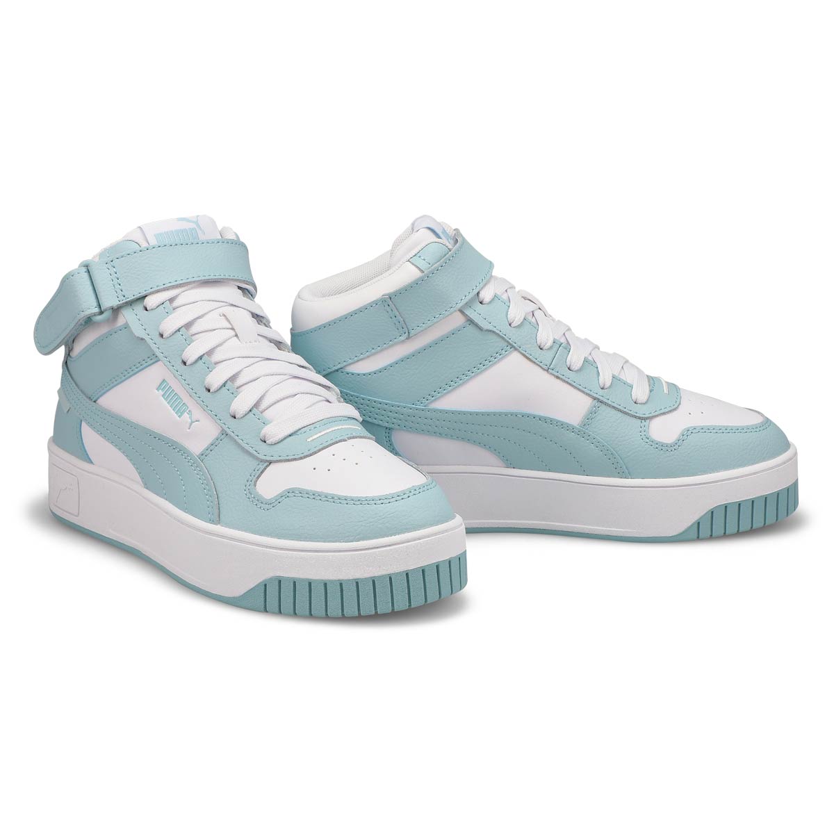 Womens Carina Street Mid Lace Up Sneaker- White/Turquoise