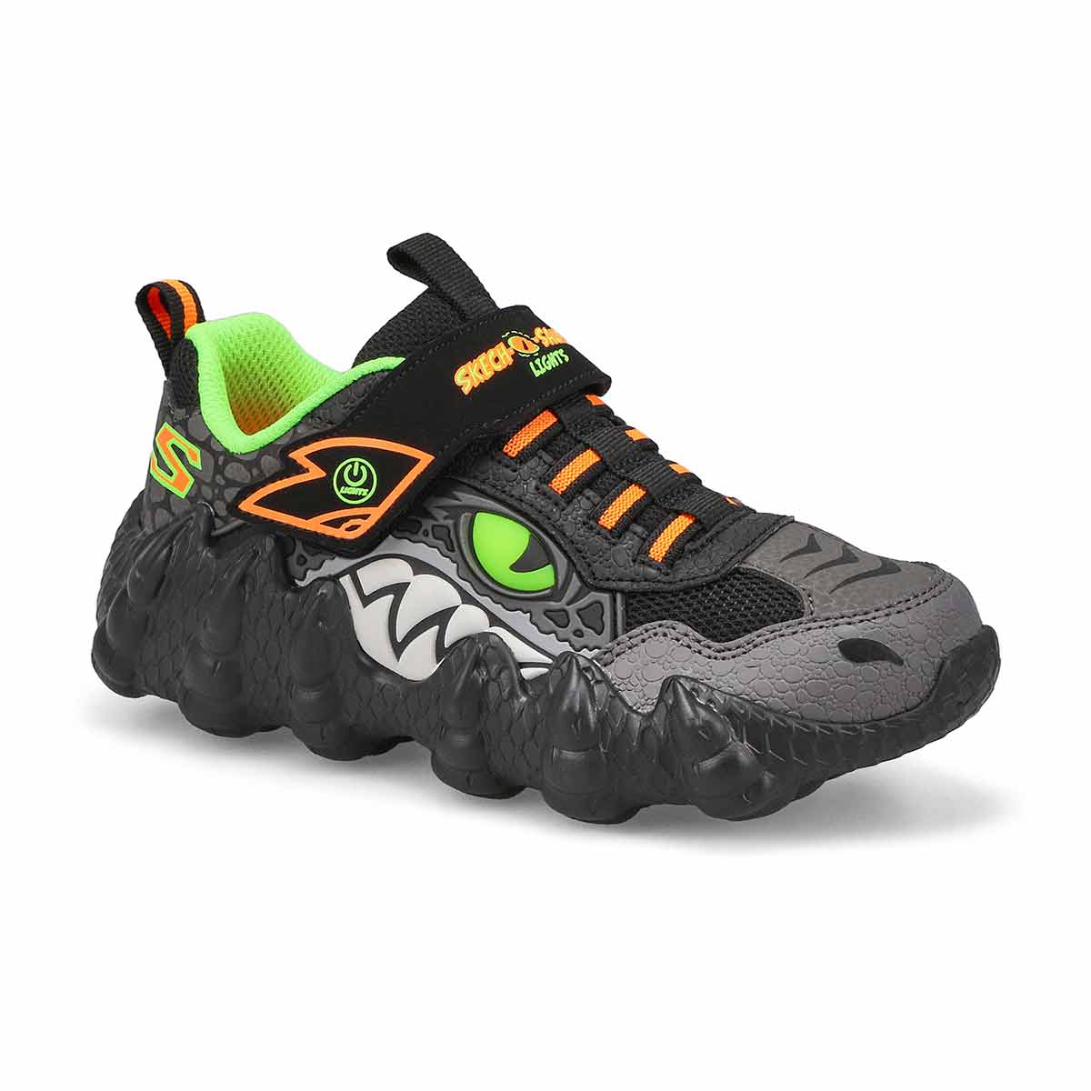 Skechers, Boys'  Skech-O-Saurus Lights Sneaker - Black Lime