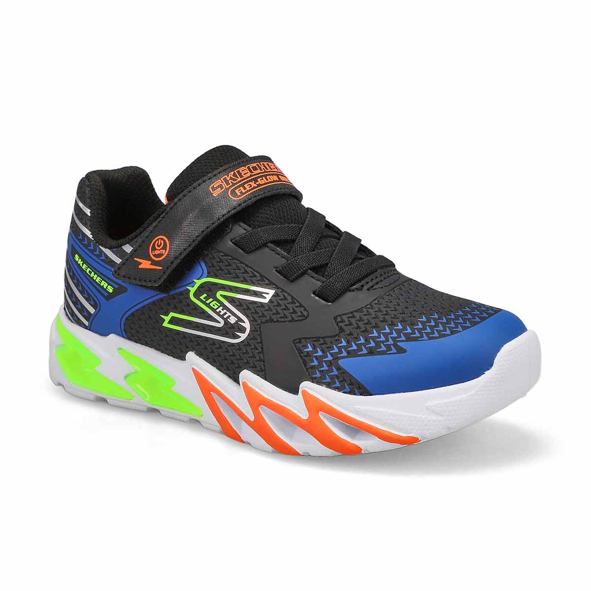 Skechers, Boys' Flex Glow Belt Light Up Sneaker - Black Lime