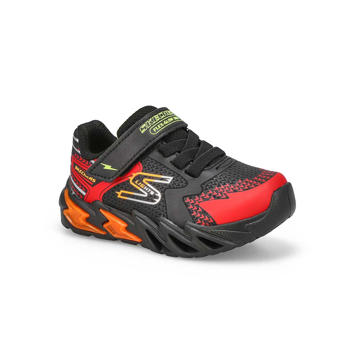 Skechers, Infants'  S Lights Flex-Glow Bolt Sneaker - Black Red