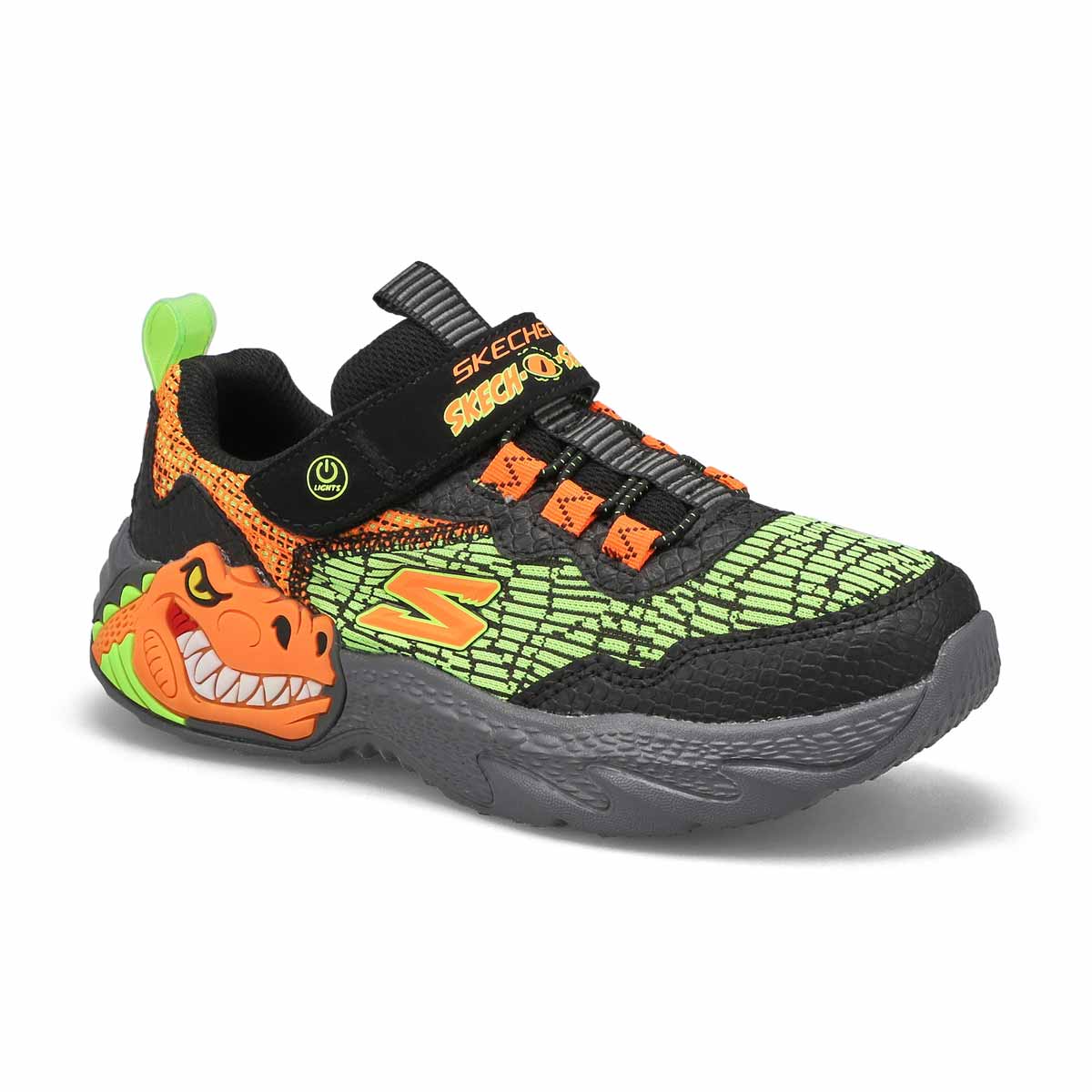 Skechers, Boys' Dino-Lights Sneaker - Black  Orange