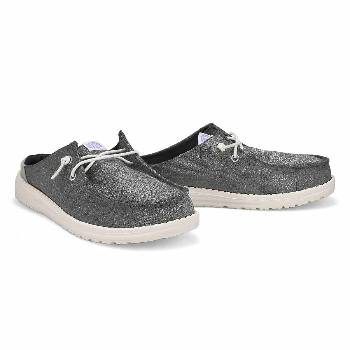 Womens Wendy Slip Metallic Sparkle On Shoe - Charcoal