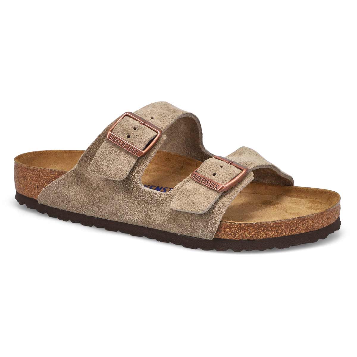 Birkenstock, Men's Arizona Suede Soft Footbed 2 Strap Sandal - Taupe