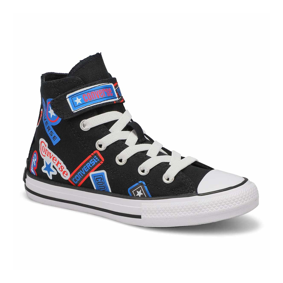 Converse, Boys' Chuck Taylor All Star 1V Sticker Stash Hi Top Sneaker - Black Fever Dream Blue