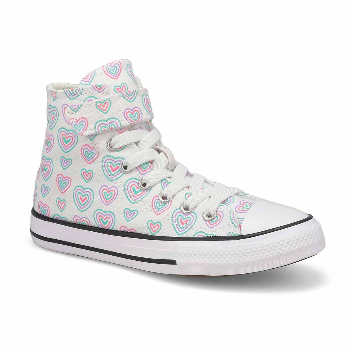 Converse, Girls Chuck Taylor All Start 1V Happy Hearts Sneaker - Winter Slay White Black