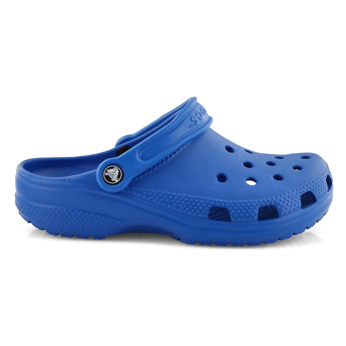 bright cobalt crocs with fur