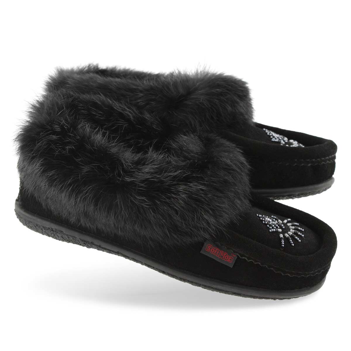 4 Rabbit Fur Beaded Moccasin Shoes Slippers