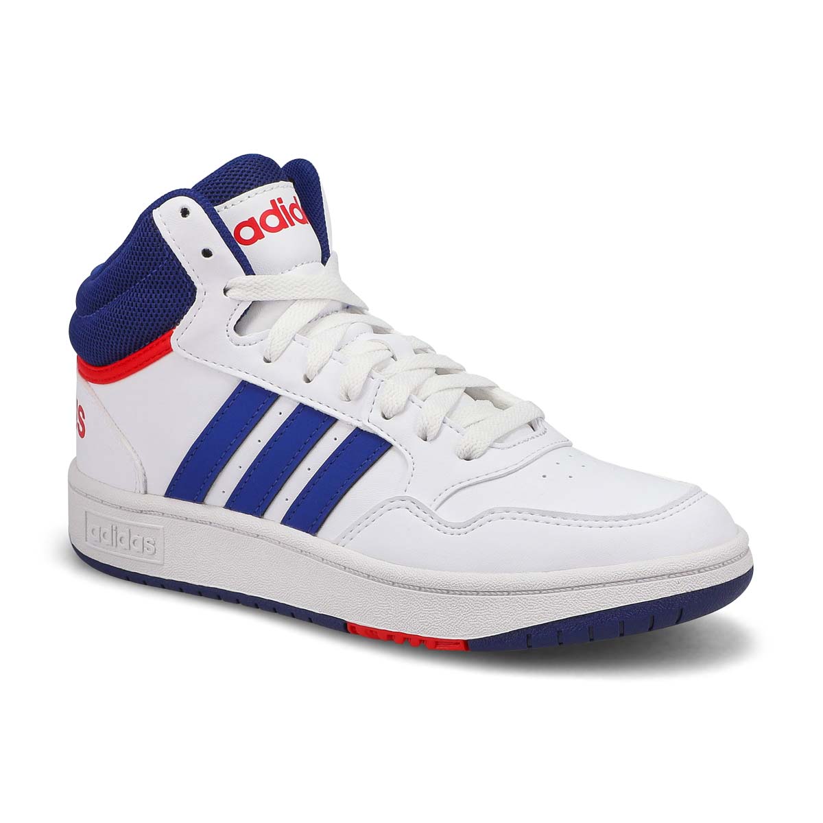 adidas, adidas, Kids' Hoops 3.0  Mid Sneaker - White Blue Red