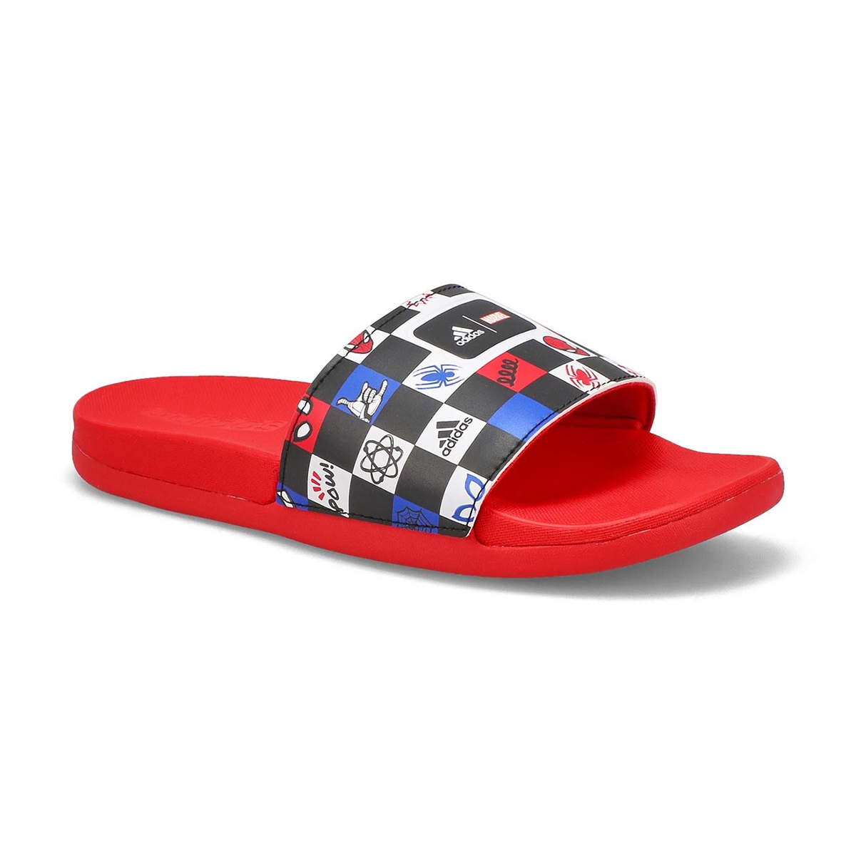 adidas, Kids' Adilette Comfort Spider Man Slide Sandal - Black White Red