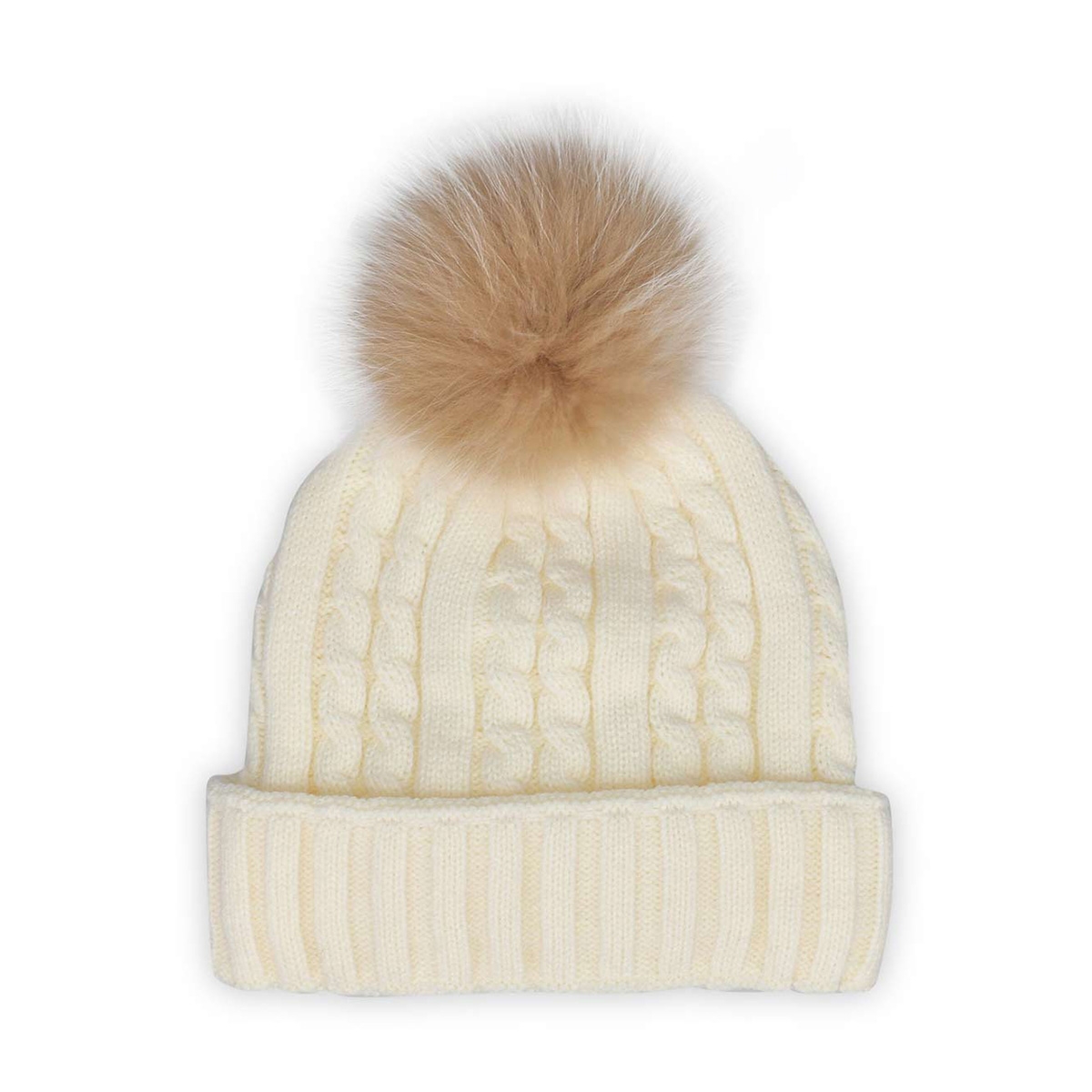 SoftMoc, Tuque à pompon en fourrureCABLESTITCH ivoire femme