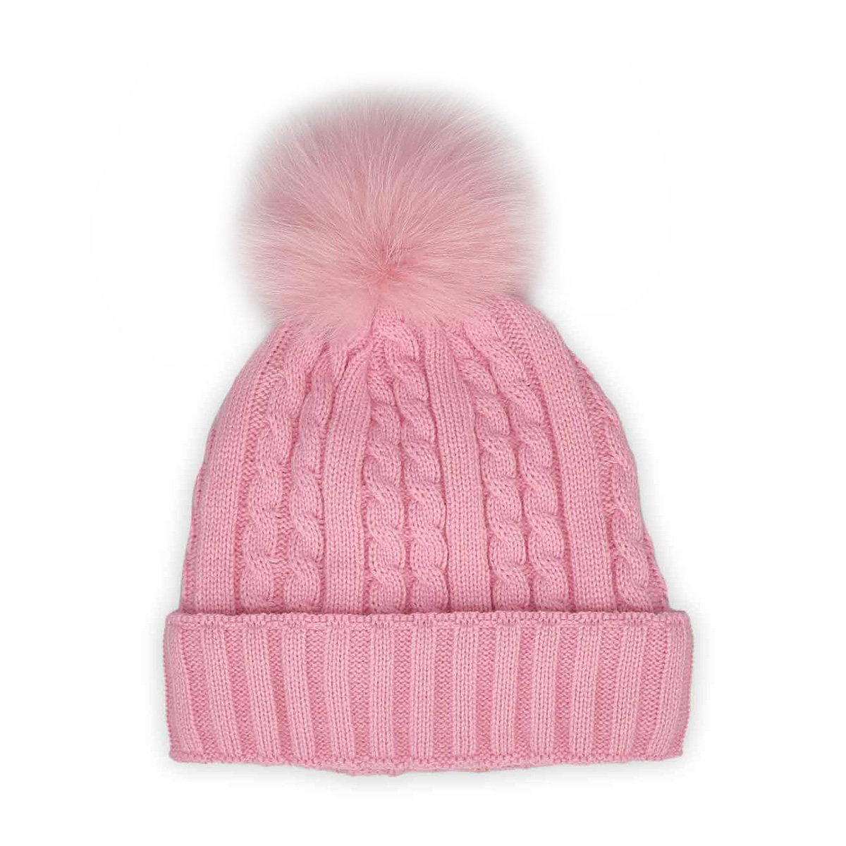 SoftMoc, Women's pink with fur pom cable stitch hats