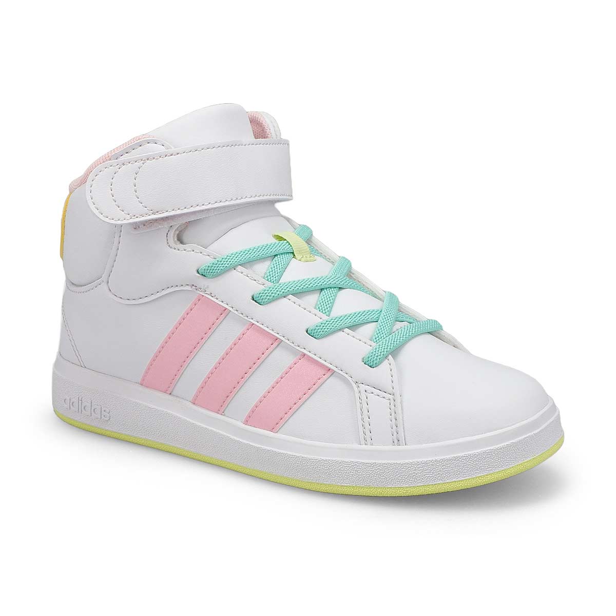 adidas, Baskets GRAND COURT MID K, blanc rose jaune, filles