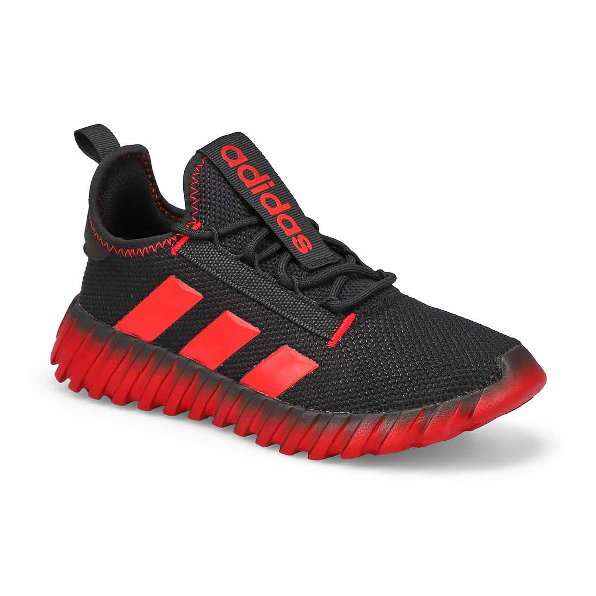 adidas, Boys'  Kaptir 3 Stripe K Sneaker - Black Scarlet Black