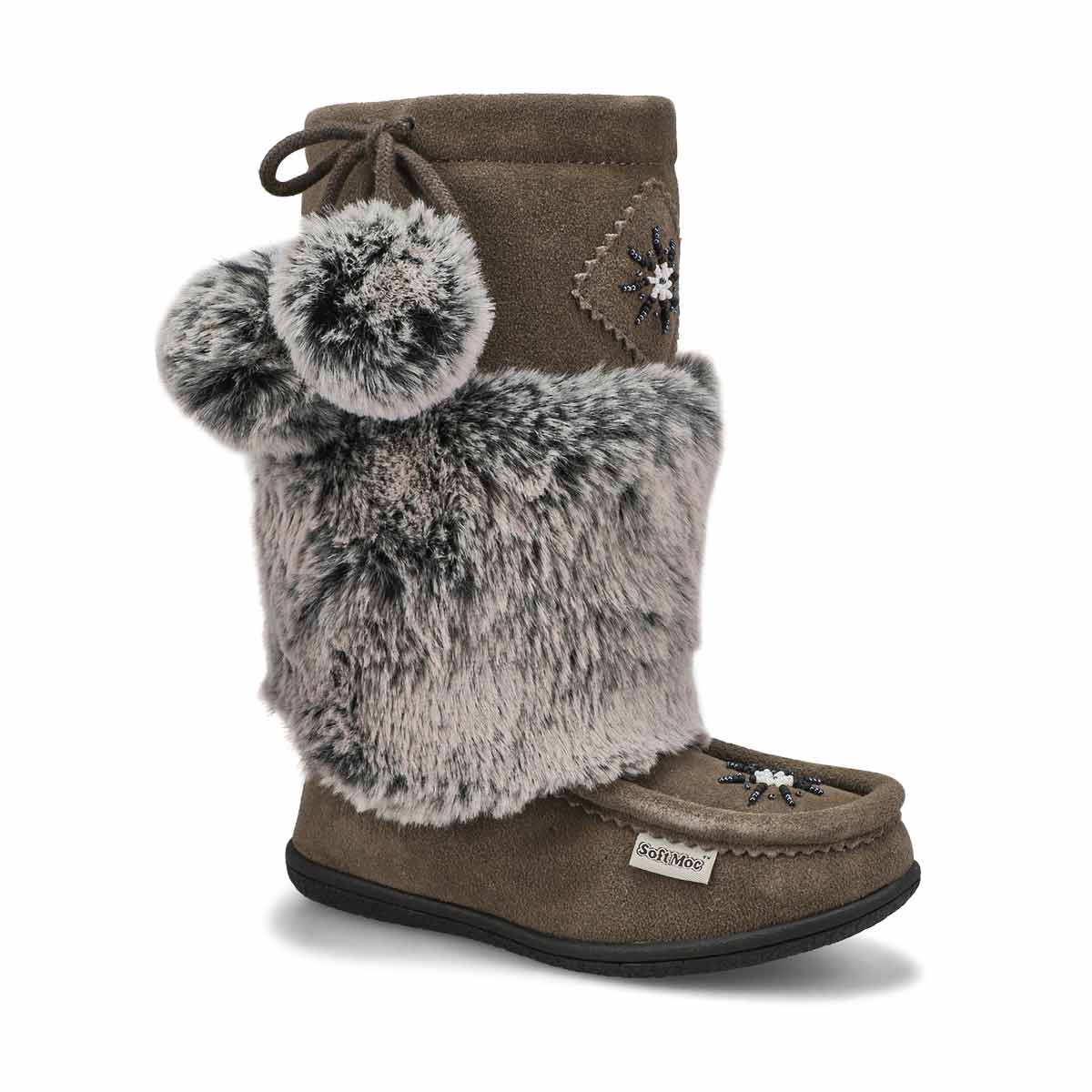 SoftMoc, Girls' Niska 6 Jr Faux Rabbit Fur SoftMocs - Grey