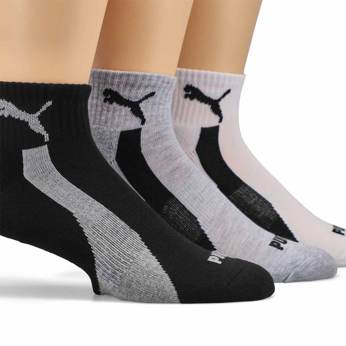 Mens Half Terry Quarter Crew Sock 6 Pack - Grey/Multi