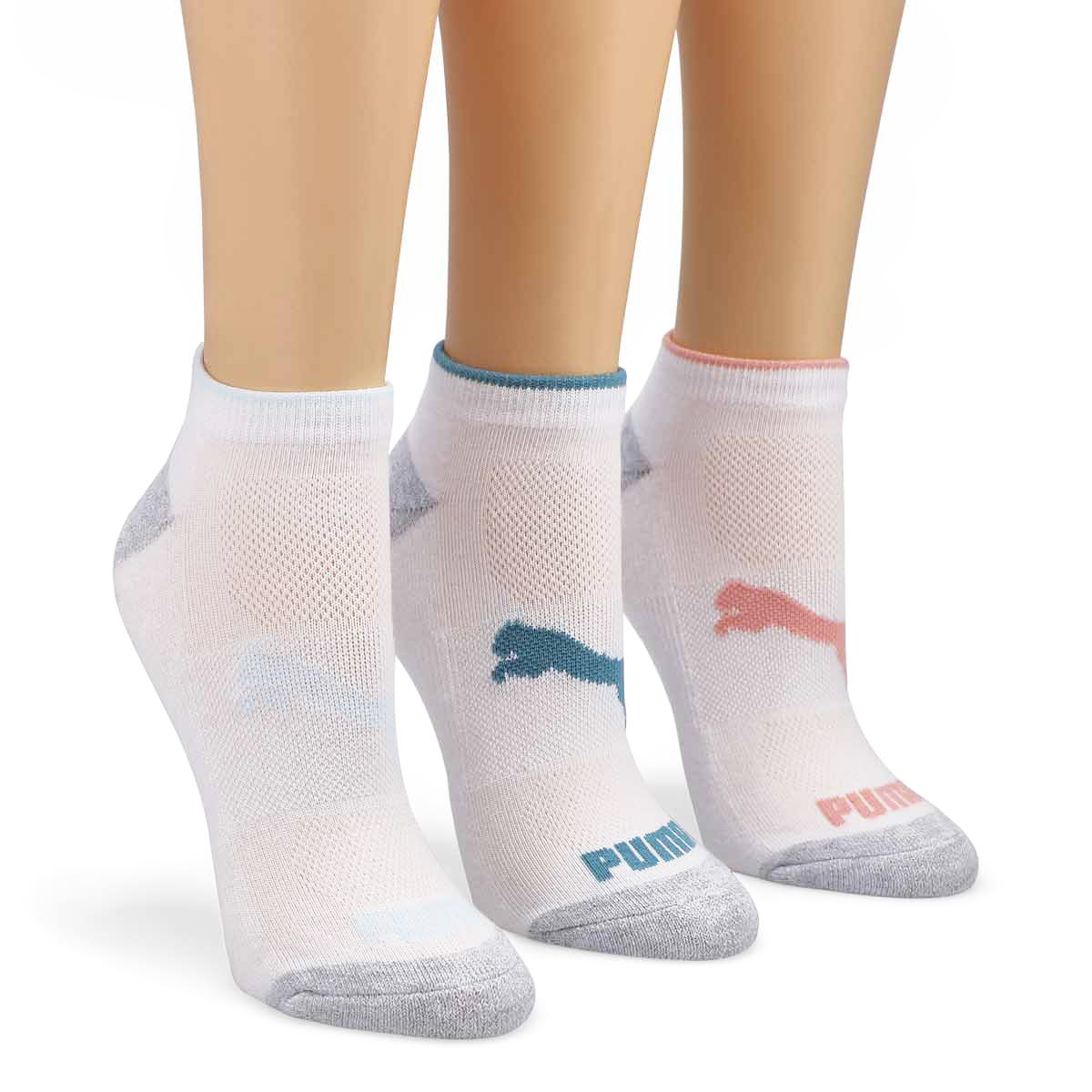 Womens Half Terry No Show Sportstyle Training Sock 6 Pack - White/Light Blue