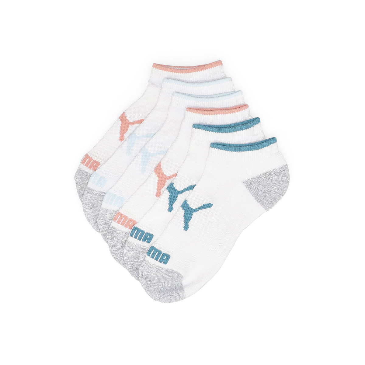 Womens Half Terry No Show Sportstyle Training Sock 6 Pack - White/Light Blue