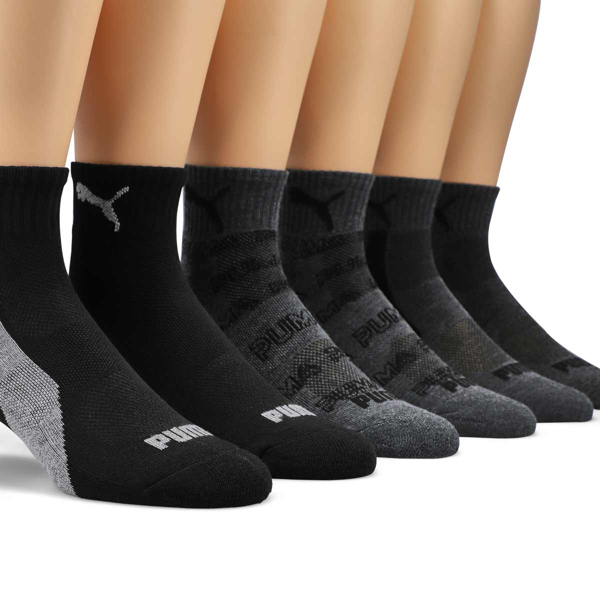 Mens Half Terry Quarter Crew Sportstyle Sock 6 Pack - Black Combo