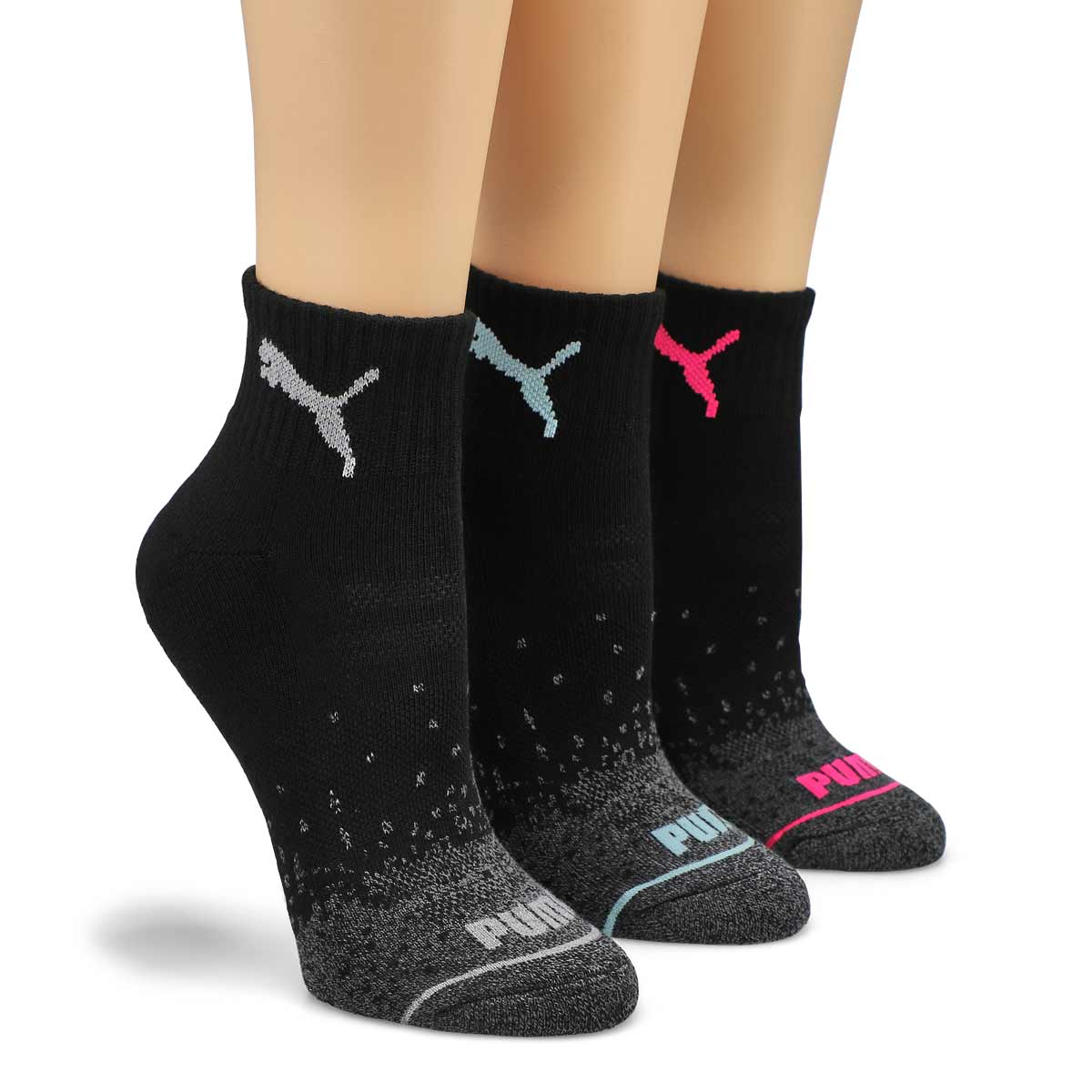 Womens Half Terry Quarter Crew Sportstyle Training Sock 6 Pack - Black/Pink