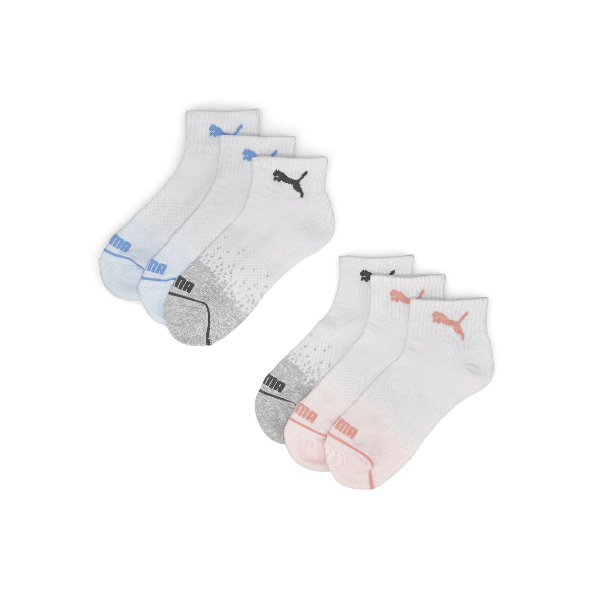 Womens Half Terry Quarter Crew Sportstyle Training Sock 6 Pack - White/Multi