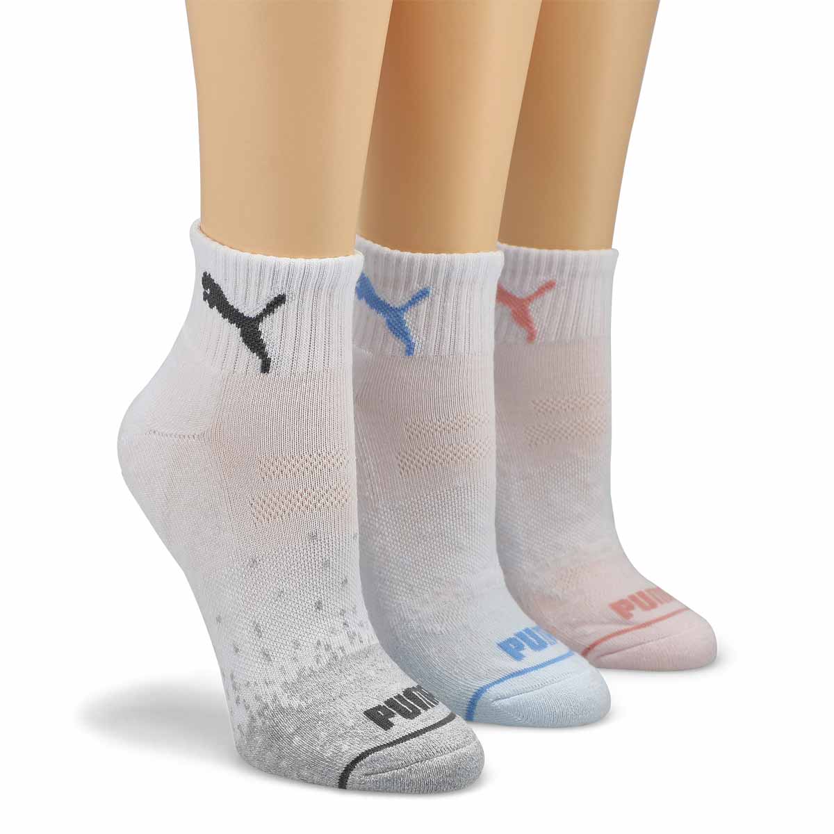 Womens Half Terry Quarter Crew Sportstyle Training Sock 6 Pack - White/Multi