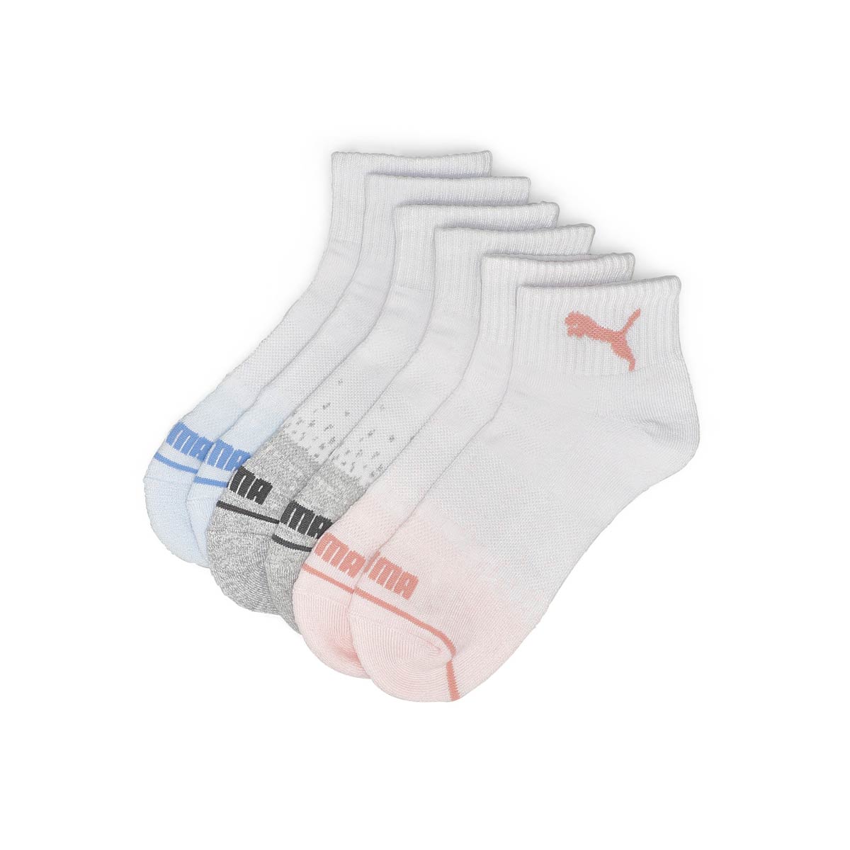 Womens Half Terry Quarter Crew Sportstyle Training Sock 6 Pack - White/Multi