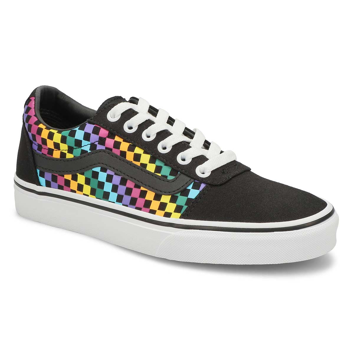 Vans, Women's Ward Rainbow Mini Check Sneaker - Black White