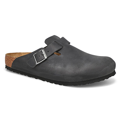 Mns Boston Oiled Leather Casual Clog - Black