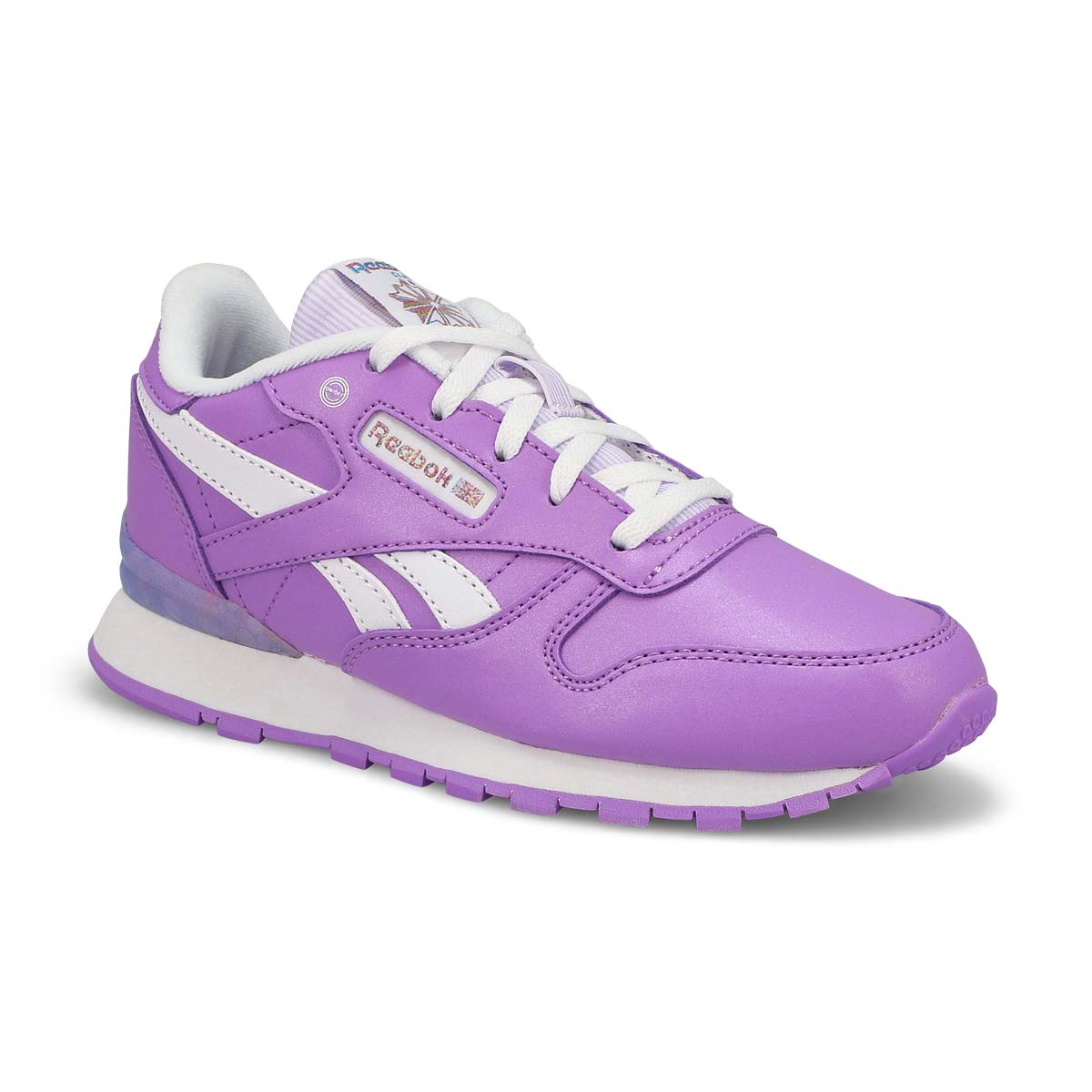 Kids'  CL Step N' Flash Lace Up Sneaker - White/ Digital Purple