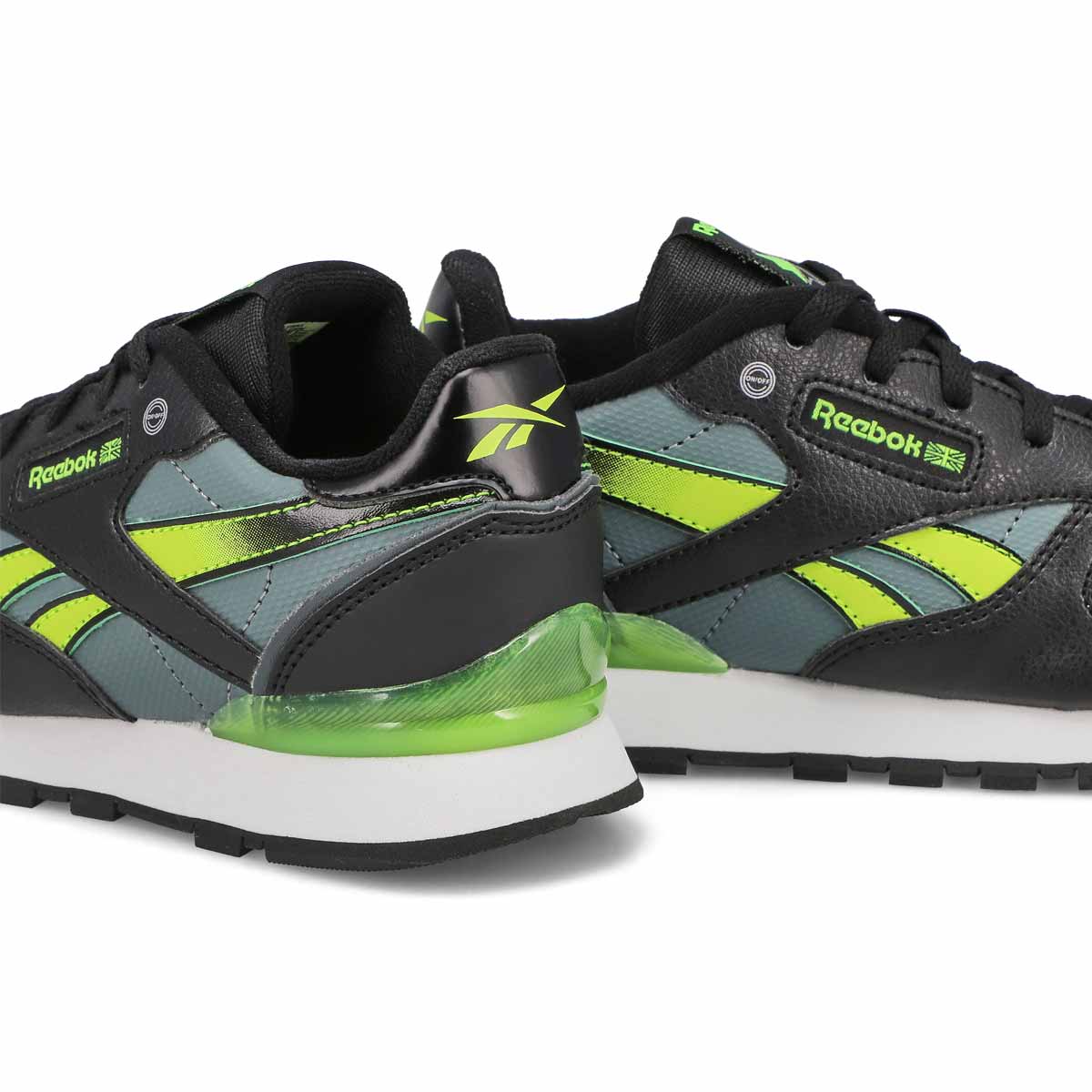 Kids' CL Step N' Flash Lace Up Sneaker - Black/Grey/Digital Lime