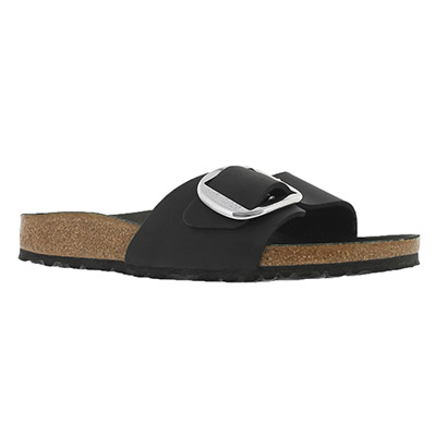 Lds Madrid Big Buckle 1 Strap Narrow Sandal - Black