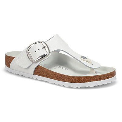Lds Gizeh Big Buckle Leather Thong Sandal - White